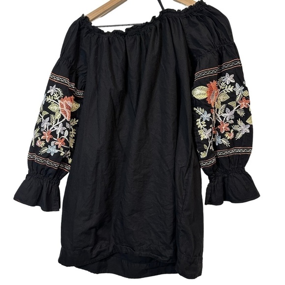 Free People Fleur Du Jour Enchanted Garden Black Off-Shoulder Mini Dress Small - Picture 3 of 10